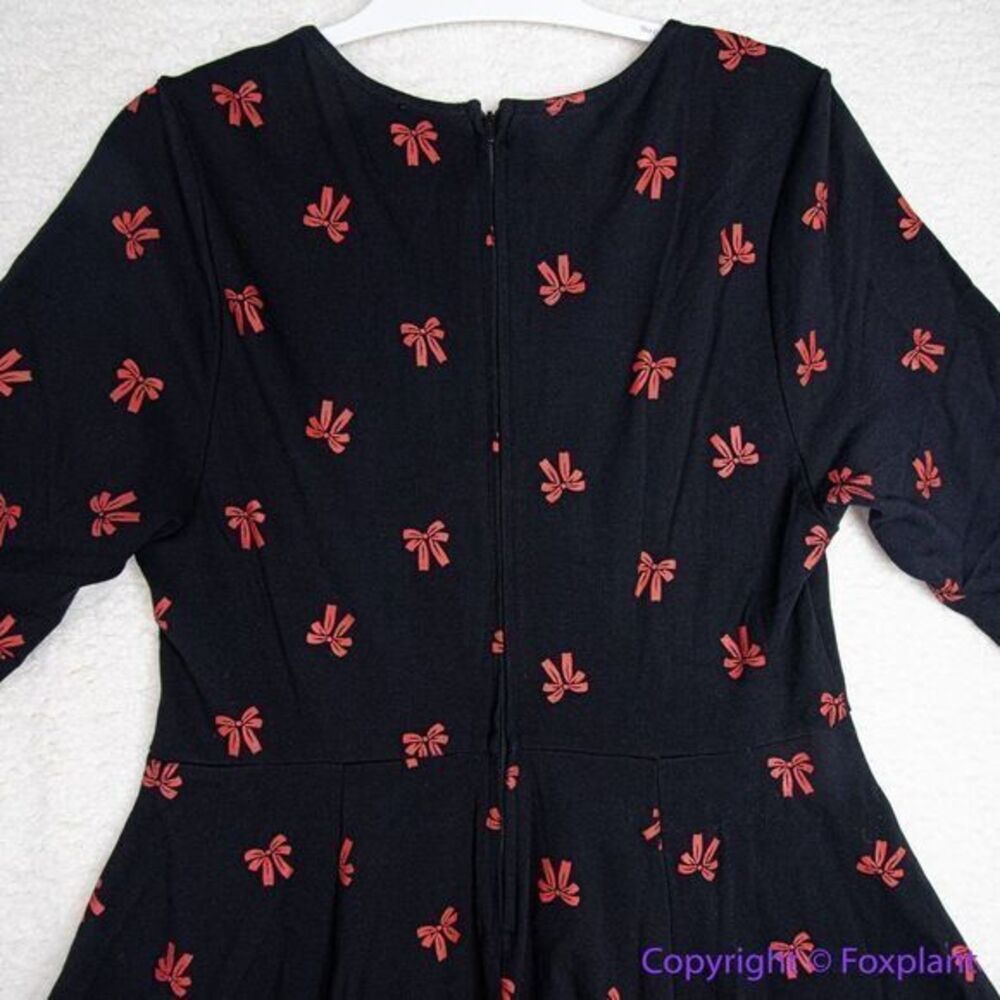 Unique Vintage Black & Red Bows Print Stephanie Fit & Flare Dress, 3X - Picture 10 of 16
